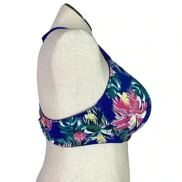 Cacique Bra Women 44C Blue Floral Boost Plunge Front Close Underwire NEW - Picture 5 of 6